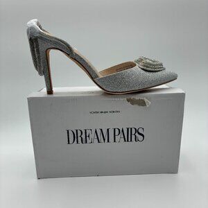 Dream Pairs Silver Glitter Rhinestone Pointed Toe Pumps EU 40.5 US 9 W